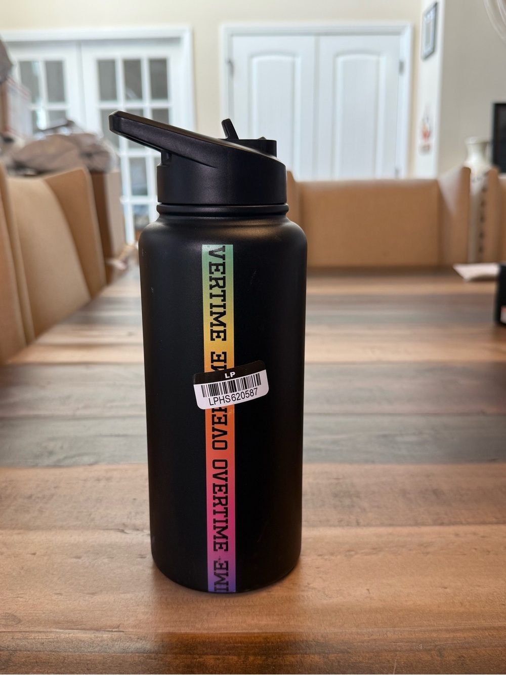 Overtime Water Bottle Black Multicolor Flip Straw Lid Handle Rainbow 30 fl oz